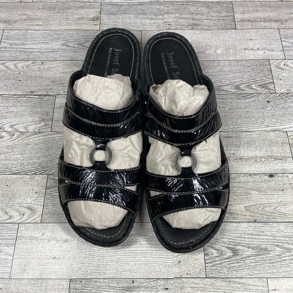 Josef Seibel Sandals Womens 10.5 41 Black Slip On Slides Open Toe Shoes Heels - Picture 1 of 10